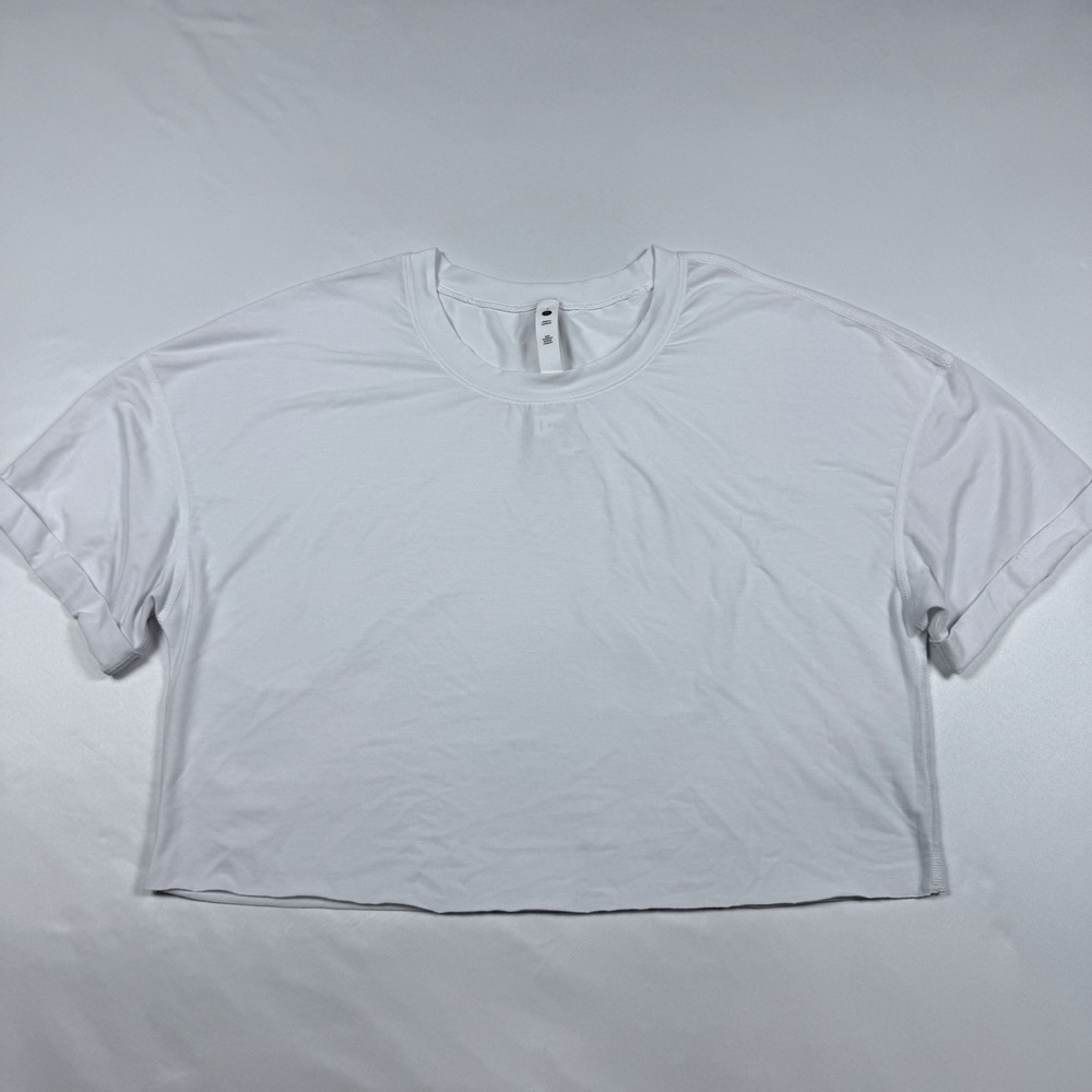 Story Cropped Tee Shirt Women Size 8 White Short Sleeve Relaxed Fit Boxy